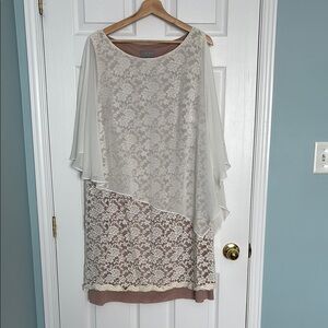 Laura Plus sleeveless lace dress with sheer poncho